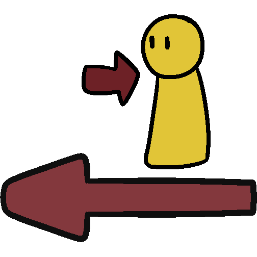 A yellow figure standing above a red arrow pointing left.
